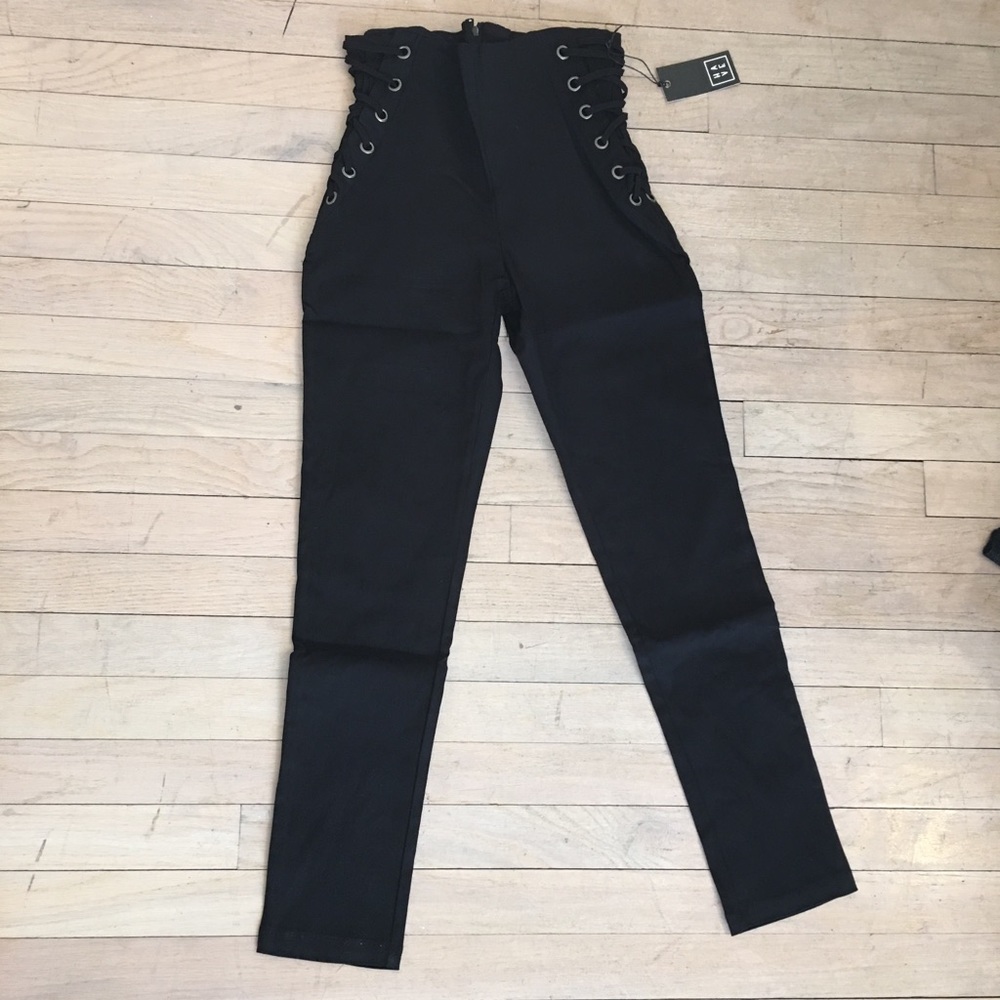 Black Lace Up Side Zip Back Pants - Picture 6 of 6